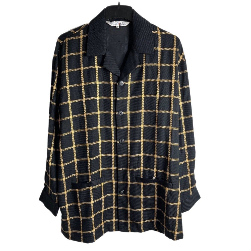 Plaid Button Down Shirt - Black and Gold